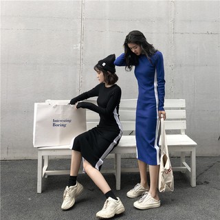 Đầm Thun Thể Thao Xẻ Đùi, Tay Dài Năng Động Thích Hợp Đi Chơi, Dạo Phố, Sinh Hoạt.