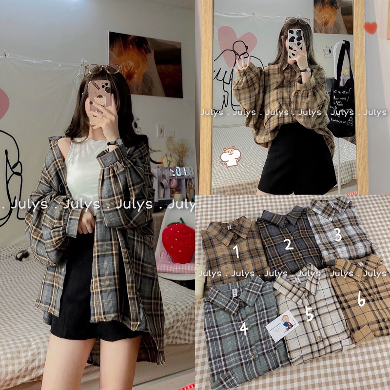 [Mã WASKT304 giảm 15% tối đa 30K đơn 99K] Sơ mi kẻ ulzzang form to (ảnh thật mình chụp kèm video cận chất)