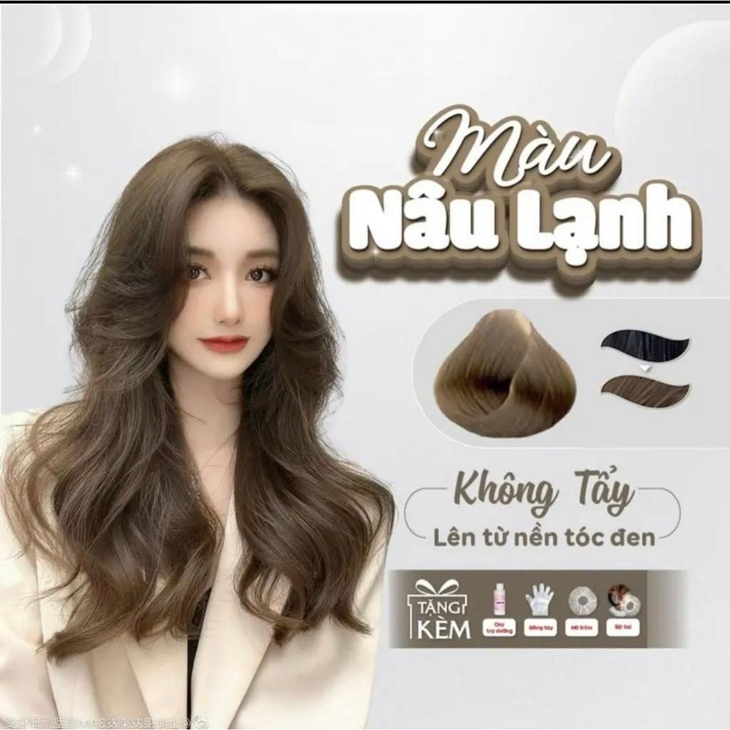 Thuốc Nhuộm Tóc Tại Nhà Màu Nâu Lạnh trầm kèm oxi và gang tay không tấy