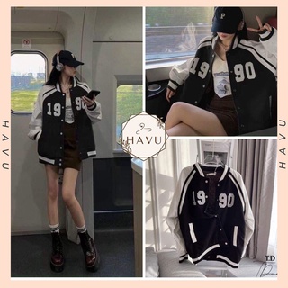 Áo Khoác Bomber Thêu 1990 Chất Dạ Cao Cấp Nữ - Áo mùa đông tay bồng form rộng, thiết kế bắt mắt HOT TREND