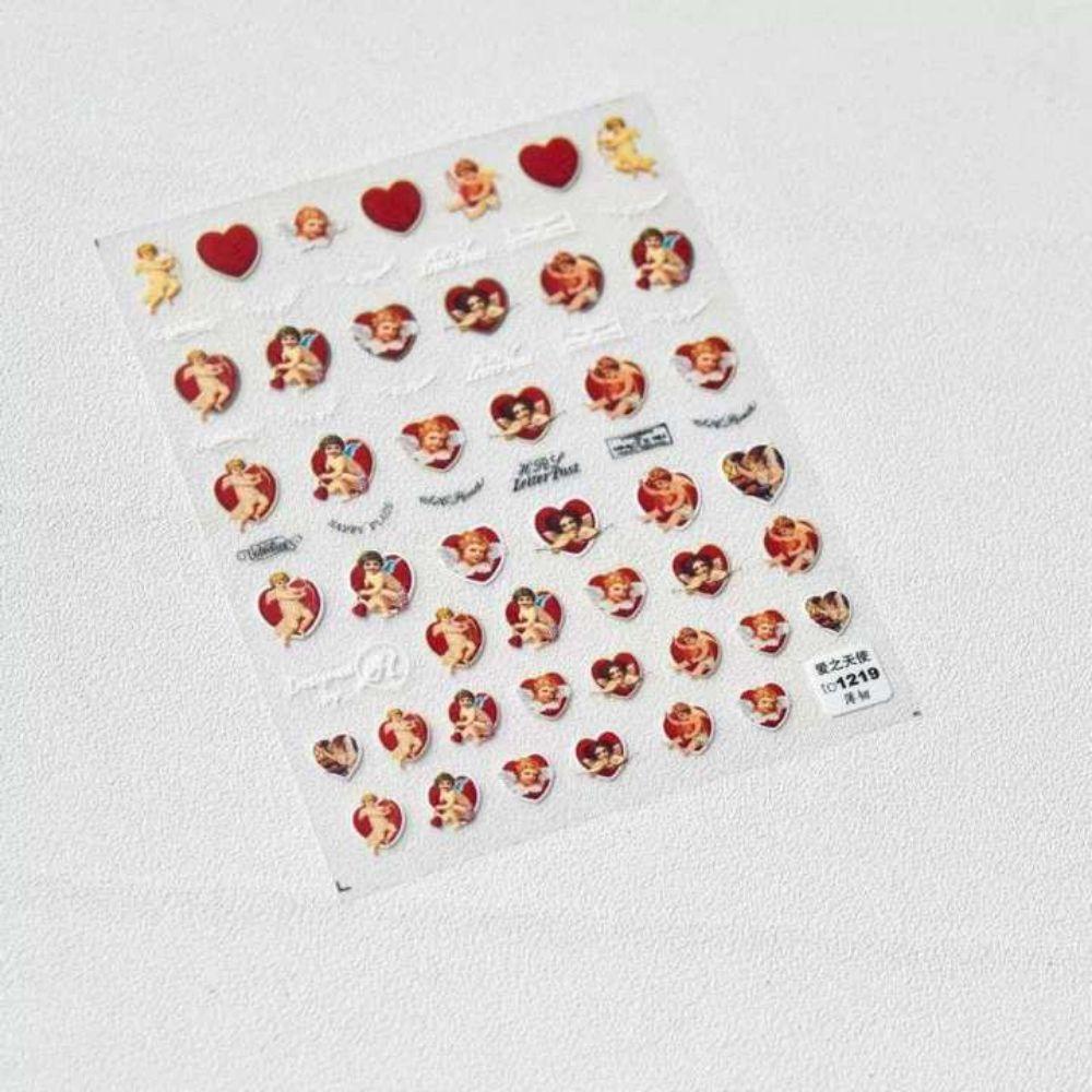 [Hàng mới về] Miếng dán trang trí móng hình trái tim/ thiên thần chạm khắc 5d màu đỏ cho salon DIY