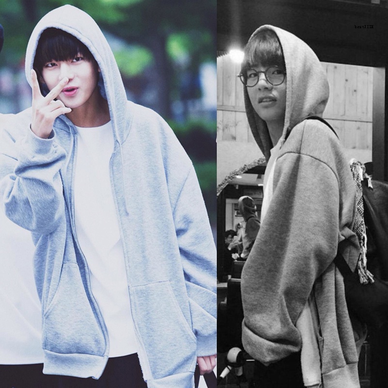 Áo Khoác Có Mũ Trùm Dáng Rộng Phong Cách Bts Kim Tae Hyung Thời Trang Dành Cho Nam Và Nữ Sinh