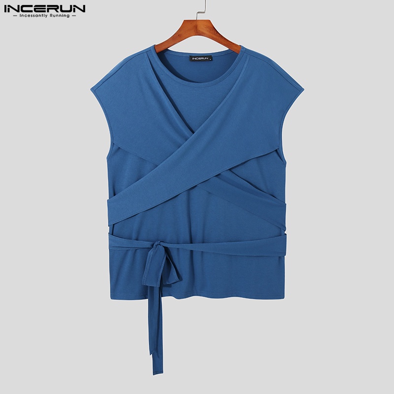 INCERUN Áo Thun Sát Nách Hoạ Tiết Dân Tộc Cho Nam Giới Size S-5XL