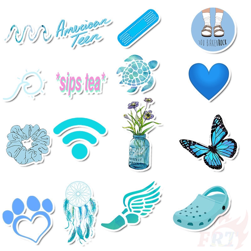 ❉ Ins - Fashion Blue Series Giấy và decal dán tường ❉ 50Pcs/Set Mixed Luggage Laptop Skateboard Doodle Stickers