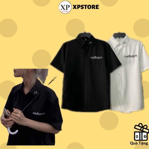 XPstore Áo sơ mi tay lỡ SADBOIZ chữ thêu form unisex (Ảnh thật)