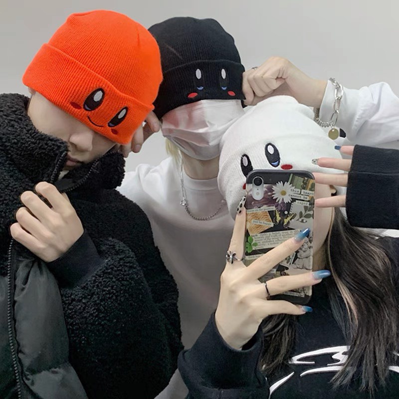 Mũ Len Beanie Thêu Hình Mặt Kute Phong Cách Trẻ Trung Hàn Quốc