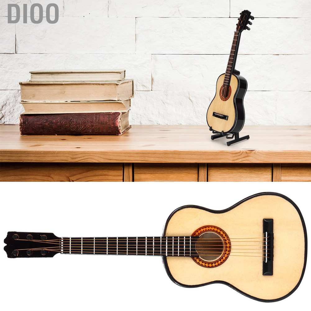 Mô Hình Đàn Guitar Diooo Mini Bằng Gỗ Kèm Giá Đỡ Dùng Trang Trí
