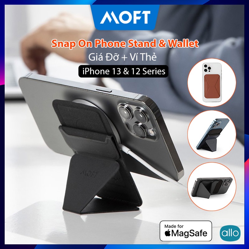 Giá đỡ ĐT kiêm ví đựng thẻ 3 ngăn MOFT US sạc ko dây táo nam châm ko dán keo tiện lợi dành cho ĐT táo 12