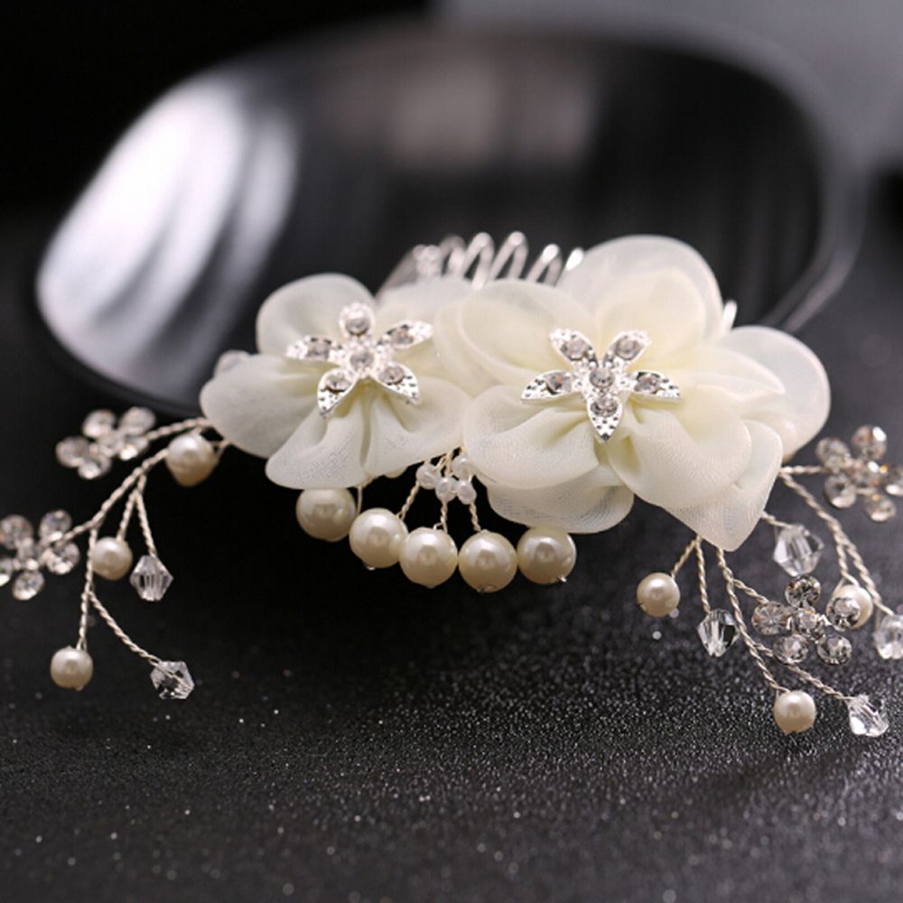 Lược cài tóc hình hoa đính ngọc trai nhân tạo cho cô dâu