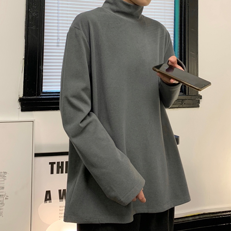 Áo sweater tay dài dáng rộng cổ cao kiểu Hàn Quốc thời trang Thu Đông cho nam