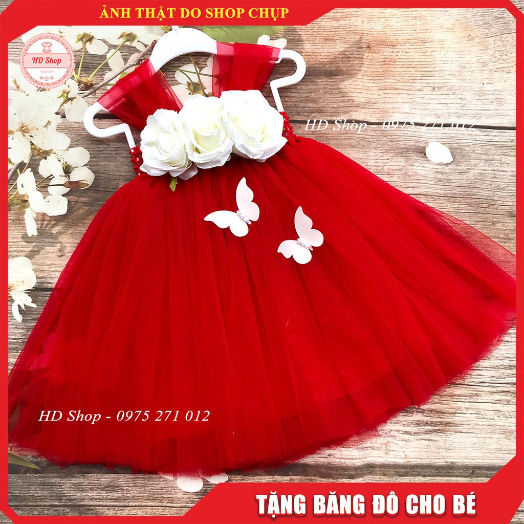 Váy Đẹp Cho Bé Gái ⚡ ẢNH THẬT⚡ Hàng Thiết Kế/ Đầm Công Chúa Đỏ Đính Hoa Mẫu Đơn
