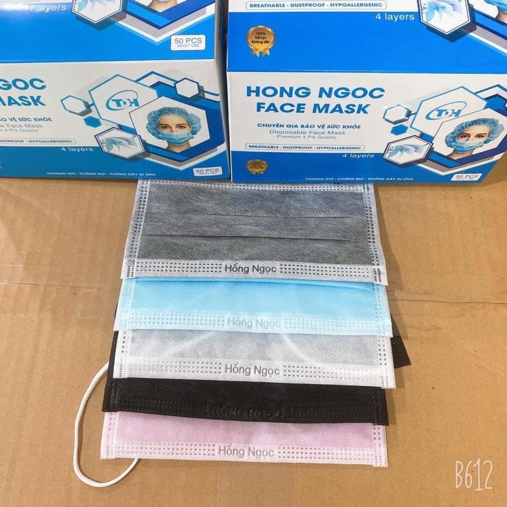 Hộp 50 Chiếc Khẩu Trang Y Tế 4 Lớp Hồng Ngọc (Đen - Trắng - Ghi - Xanh - Hồng)