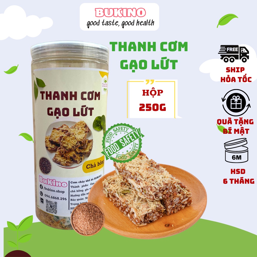 Thanh cơm gạo lứt ngũ cốc chà bông BUKINO hộp 300gr, thanh gạo lứt giảm cân ngon rẻ Hà Nội, ship hỏa tốc