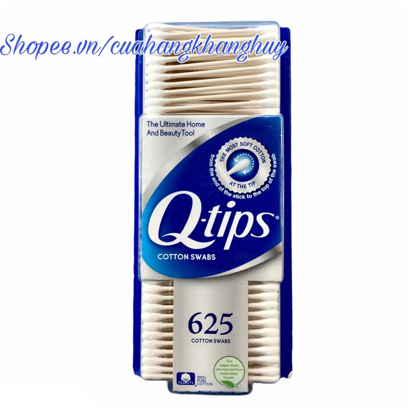 Tăm bông Q-tips 100% bông nguyên chất, 625 cái / 1 hộp (nhập từ Mỹ)