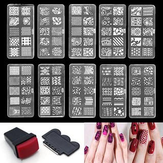 Bộ khuôn in 10 kiểu vẽ móng nghệ thuật kèm dụng cụ in và cạo móng