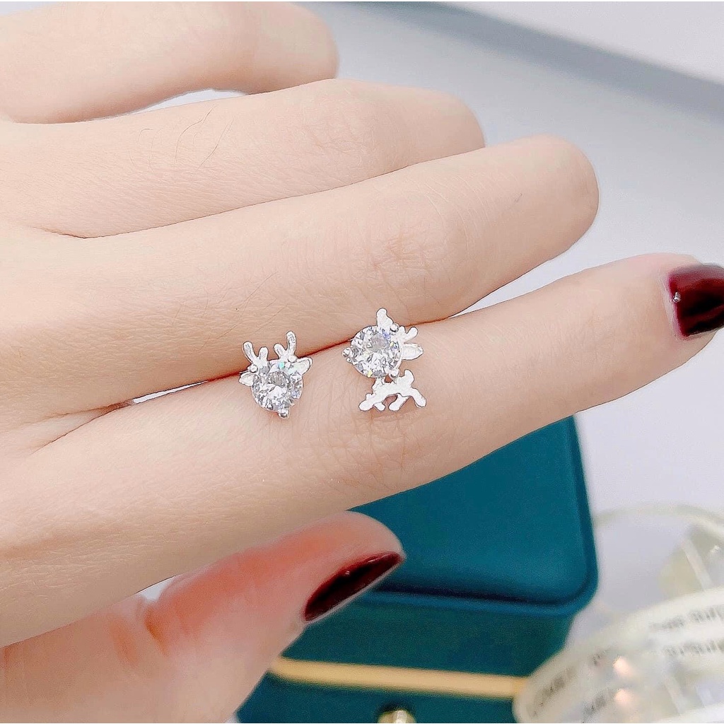 Khuyên Tai Bạc Ta CaoBac Jewellery Unisex Đính Đá Hình Chú Hươu Giáng Sinh