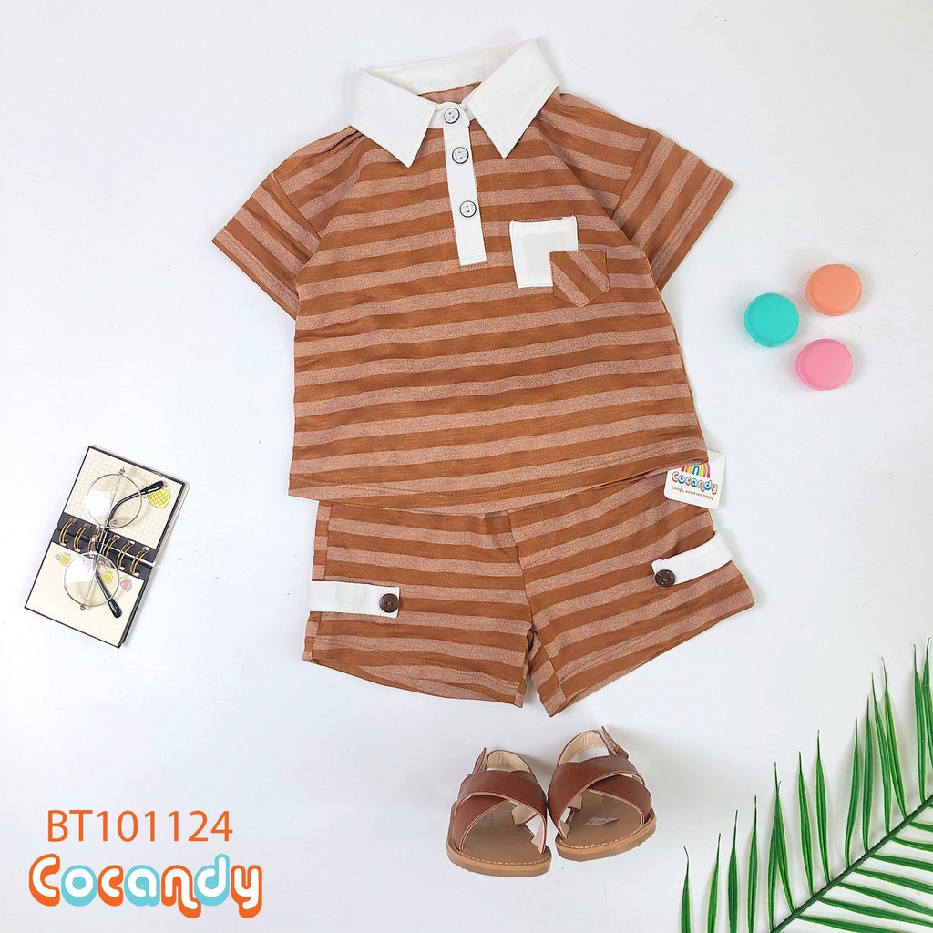 Bộ đồ thun cotton kẻ cộc 3 màu Xanh, Đen, Cam cho bé của COCANDY mã  BT10112