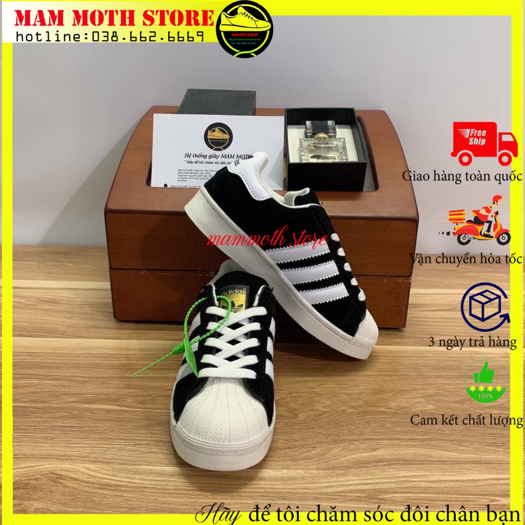 Giày supperstar,sneaker sò tem vang đen full box kèm combo quà tặng shop MAMMOTH