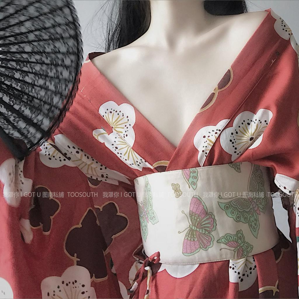 Bộ Đồ Lót Kimono Cổ Chữ V Khoét Sâu In Họa Tiết Hoa Anh Đào Nhật Bản Quyến Rũ Cho Nữ