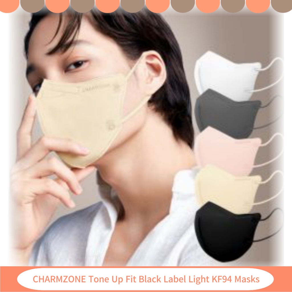CHARMZONE X KAI "NEW" Tone Up Fit Black Label Light KF94 Masks 3 Ply 10ea White Black Gray Coral Beige Khẩu Trang Đen Trắng CHARMZONE X KAI KF94 3 Lớp 10ea