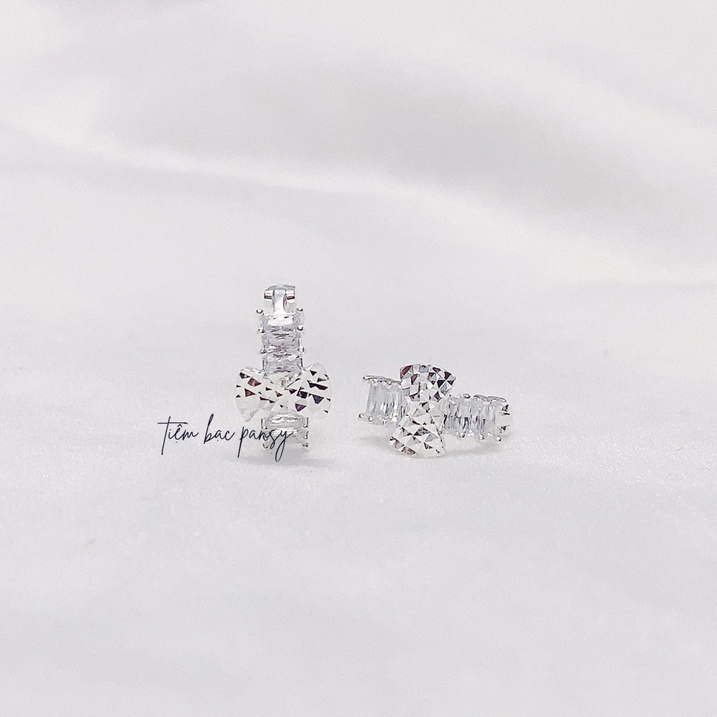 Bông tai nữ bạc PANSY dạng bấm bật đính nơ sang chảnh - Khuyên tai nữ bạc ta cao cấp