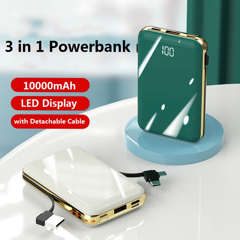 Pin Sạc Dự Phòng 10000mah Có Đèn Led 3 Trong 1 Tiện Dụng