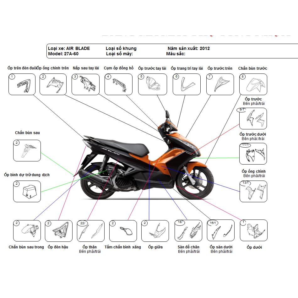 Bộ nhựa Honda Air Blade đời 2012