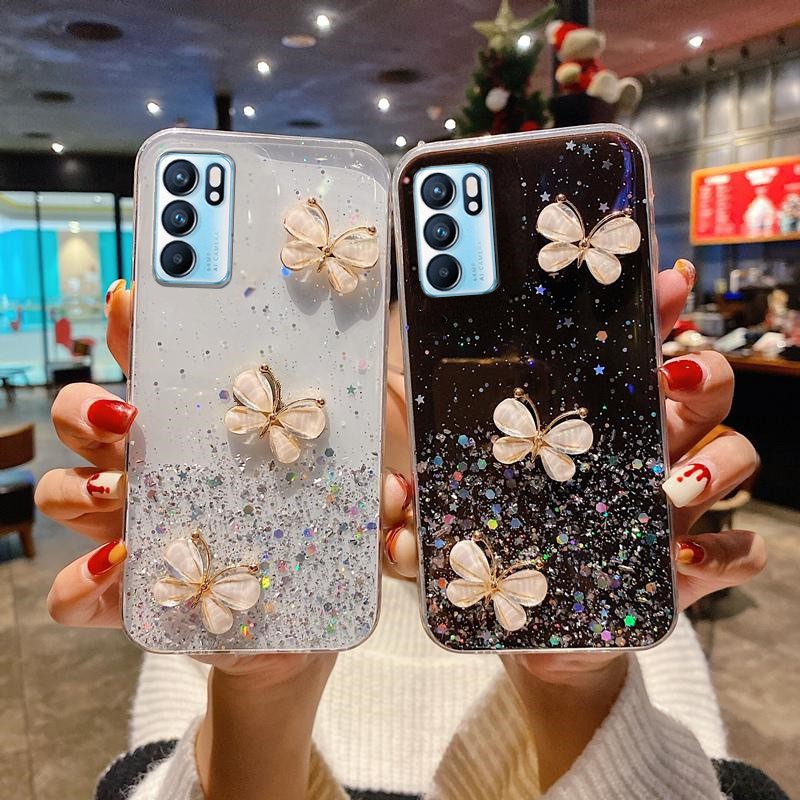 Ốp điện thoại silicon mềm kiểu bướm lấp lánh dành cho OPPO Reno11 reno 10 A18 A16 A54 A74 A94 Reno6 6 Pro Reno6 Z Reno5 5 Pro 5G 4G Reno6