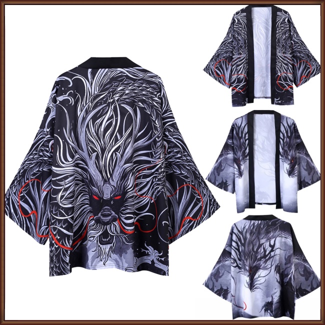 Áo Khoác Kimono Tay 3/4 Dáng Rộng In Hình Rồng Phong Cách Trung Hoa Cho Nam Và Nữ