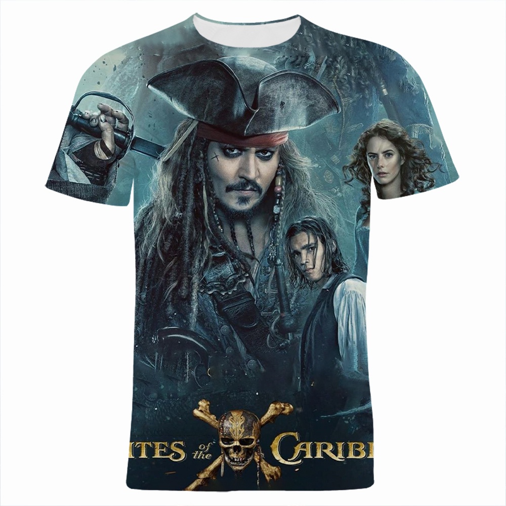 Áo Thun Tay Ngắn In Họa Tiết Hoạt Hình Pirates of the Caribbean 3D Thời Trang Đường Phố Mùa Hè Cho Nam Và Nữ