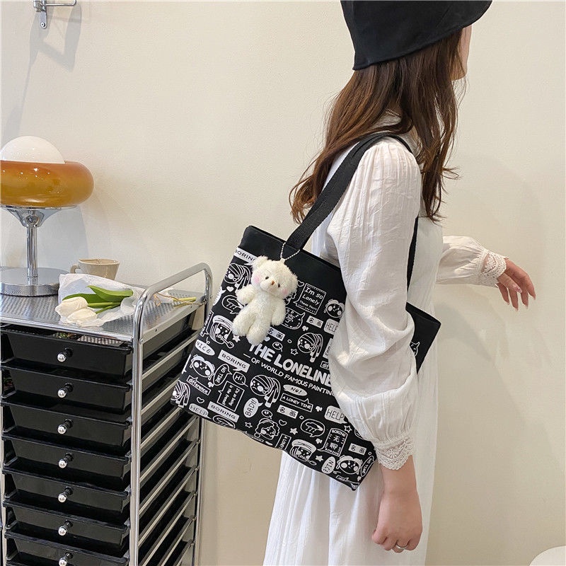 Túi Tote Đeo Vai Bằng Vải Bạt Kích Thước Lớn Phong Cách Mới Mùa Hè Cho Nữ