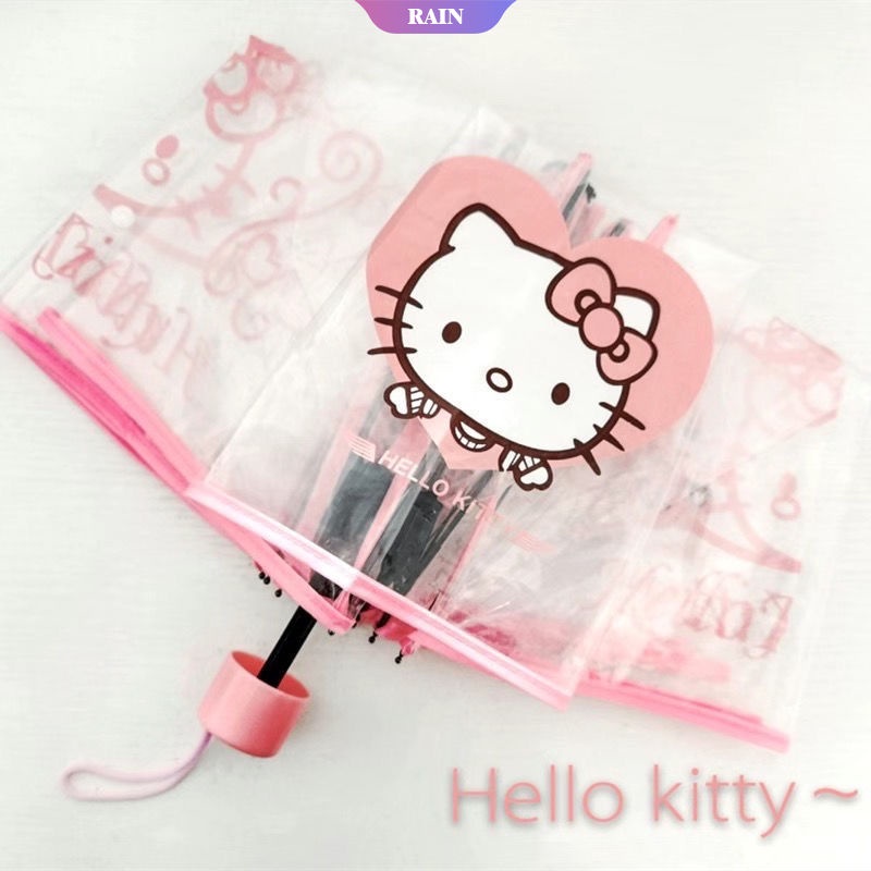 Dù Gấp Trong Suốt Chống Gió In Họa Tiết Hello Kitty Dễ Thương Cho Nam Và Nữ