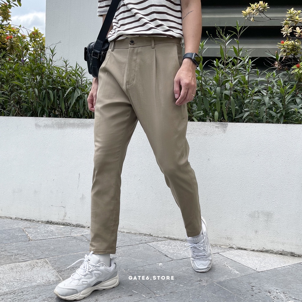 Quần kaki Nam GATE6, quần âu co giãn kiểu công sở Hàn Quốc form kết hợp baggy / slimfit - Carrot fit II - Coffee/G0002