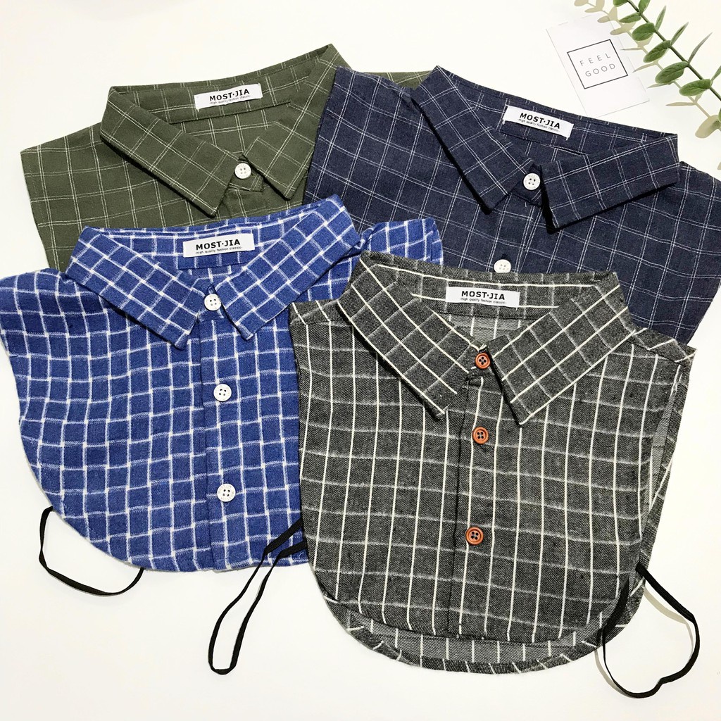 Cổ áo sơ mi giả tháo rời kẻ caro cho nữ tạo kiểu cổ thời trang công sở thu đông Mostjia