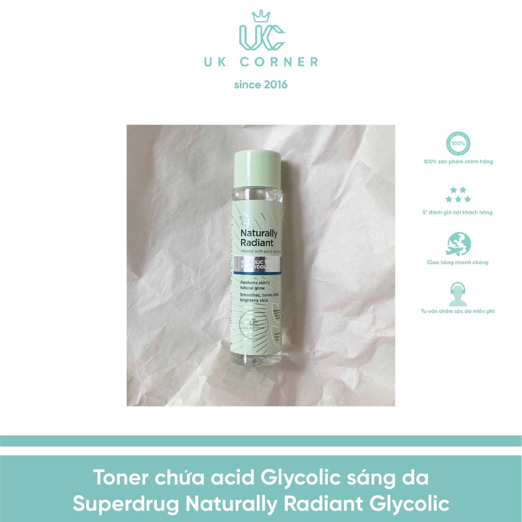 [Mẫu mới] Toner chứa acid Glycolic sáng da Superdrug Naturally Radiant Glycolic