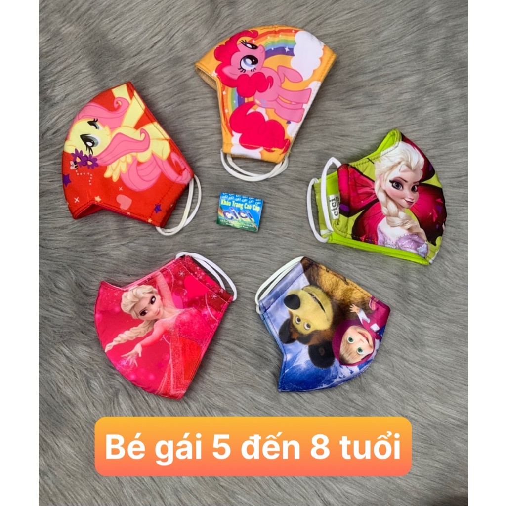 [HCM] Combo 5 khẩu trang vải bé trai  và bé gái 3 lớp in hình 3D mặt sau lót lưới mè mịn , có size 2 đến 5 tuổi và 5 đến