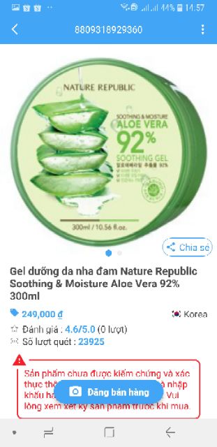 Gel nha đam 92% dưỡng da ( ĐỌC MÔ TẢ SẢN PHẨM)