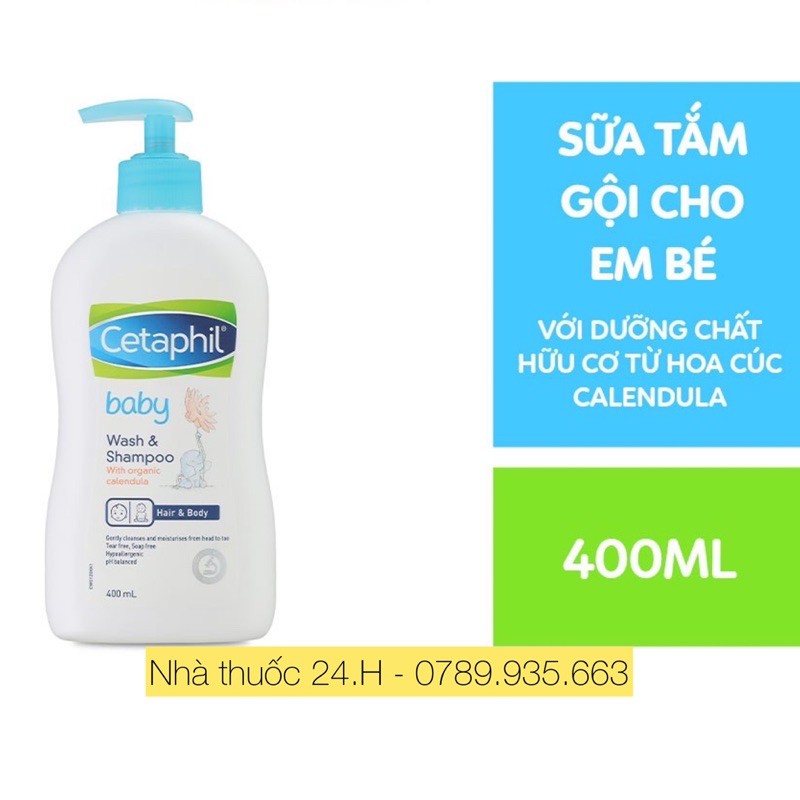 Sữa Tắm Gội Cetaphil Baby Wash Shampoo.Dưỡng Chất Hữu Cơ Từ Hoa Cúc Cho Bé.Chai 400ML