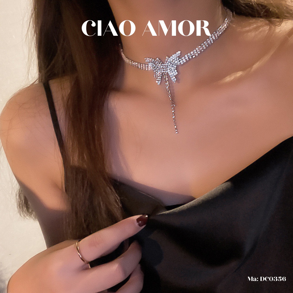 Choker đính đá, Chocker nữ, Dây chuyền đính đá dự tiệc sang trọng cánh dây xuống Trang sức Ciao Amor - DC0356