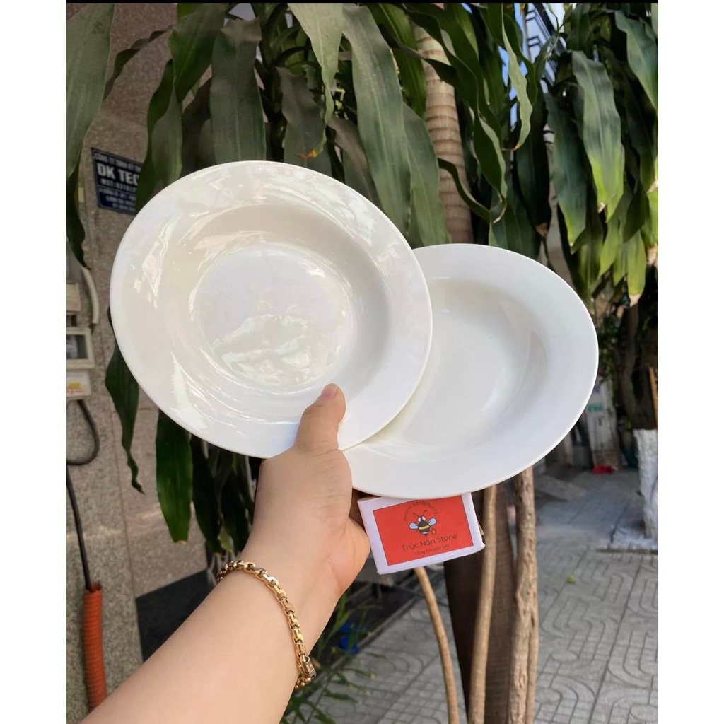 Bộ 2 Dĩa Sứ Trắng Cạn Lòng 8in - đk 20cm - giao ngẫu nhiên - Dĩa sứ trắng đựng trái cây, hoa quả, thức ăn,....