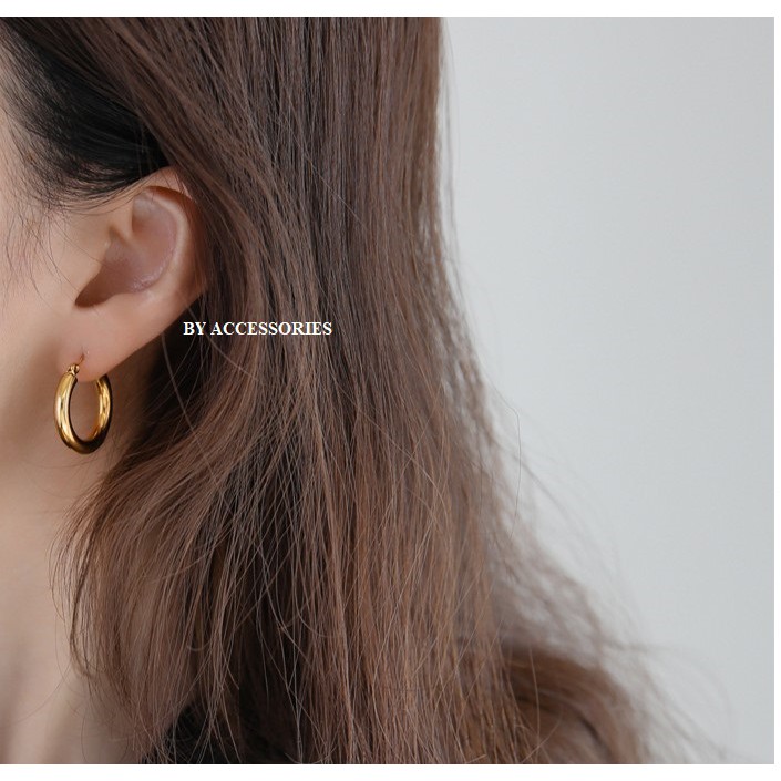 Bông tai nữ titan kiểu tròn dày vintage không gỉ