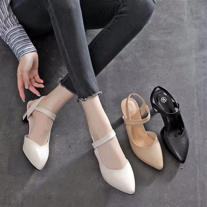 Giày Cao Gót Da Mềm Mũi Nhọn Thời Trang Mùa Hè