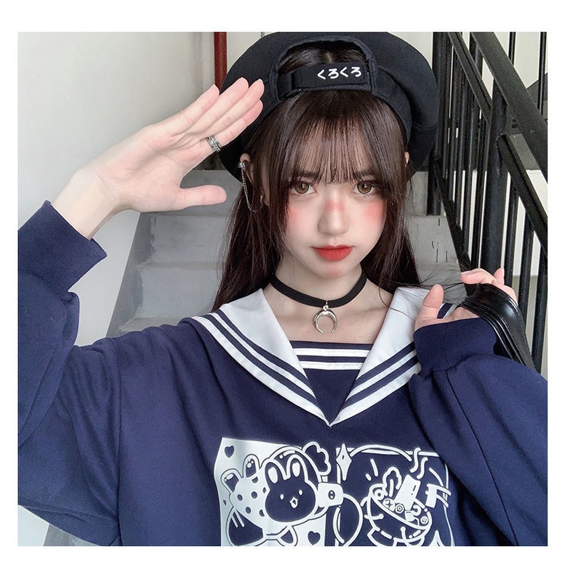 Áo khoác sweater tay dài cổ thủy thủ kiểu Nhật Bản dễ thương cho nữ | BigBuy360 - bigbuy360.vn