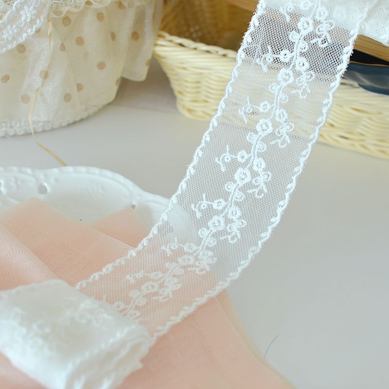 Cuộn Ren Lưới 1.7 / 4 / 5cm X1m Màu Trắng Dùng Làm Đồ Thủ Công Đa Năng Tiện Dụng