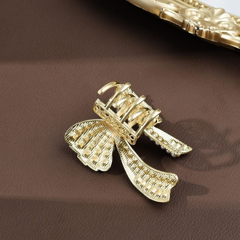 Kẹp Tóc Hình Nơ Bằng Kim Loại Đính Ngọc Trai Giả Thanh Lịch