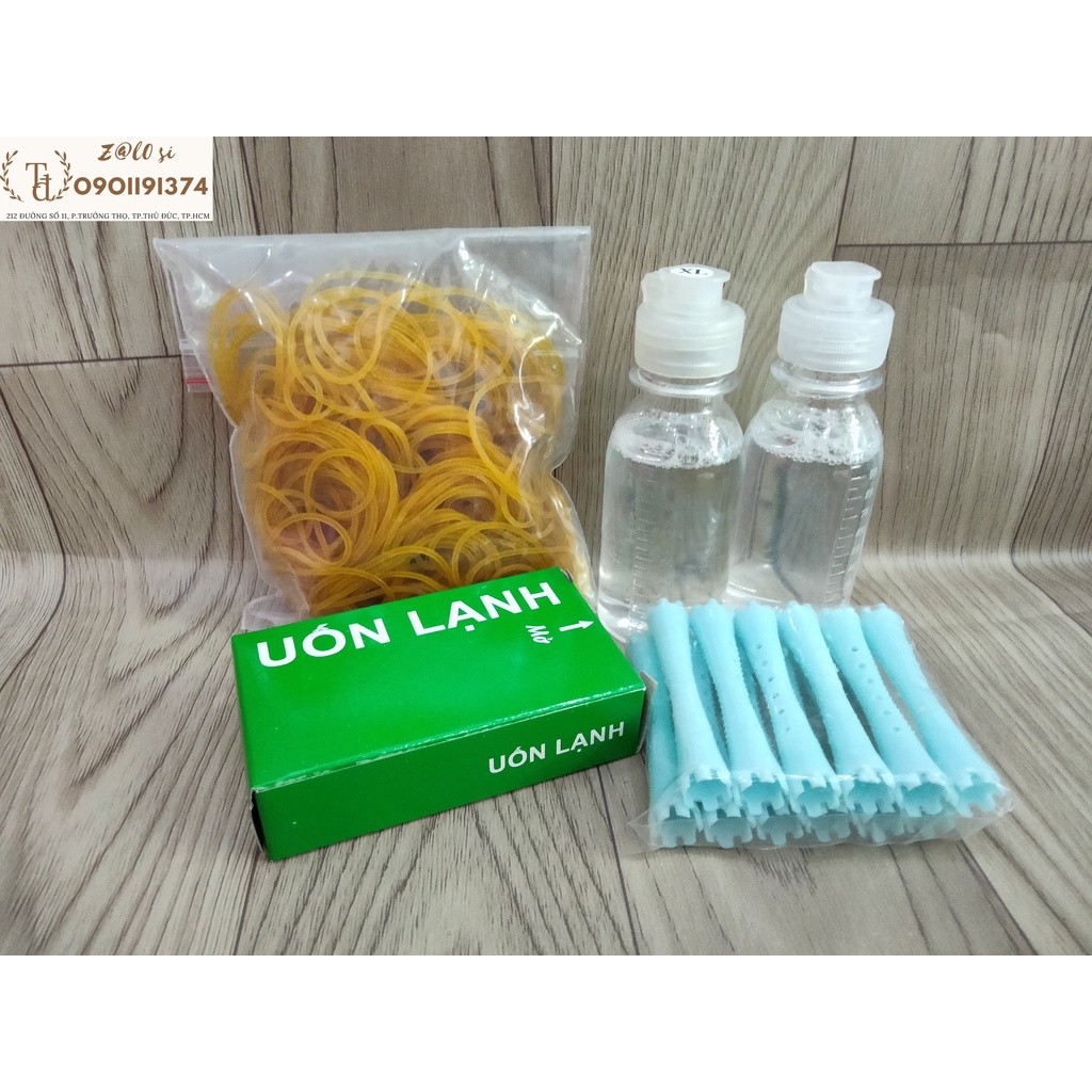 Combo uốn tóc tại nhà: Cặp uốn 100ml, thun cột, 12 trục số 2, giấy uốn lạnh