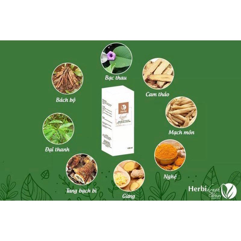 Siro ho thảo dược HERBI KOUGH - Chiết xuất trực tiếp từ nguyên liệu tươi (100 ml ) Cho trẻ từ 6 tháng tuổi và người lớn