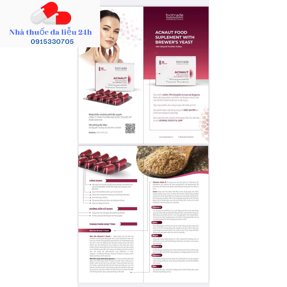 Biotrade Viên uống giảm mụn Acnaut Food Supplement 30 viên