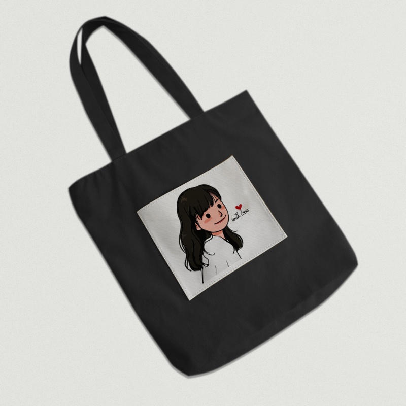 Túi Tote vải túi nhỏ thời trang in hình cô gái đeo vai phong cách Ulzzang đựng vừa sách vở đi học, tài liệu A4, laptop