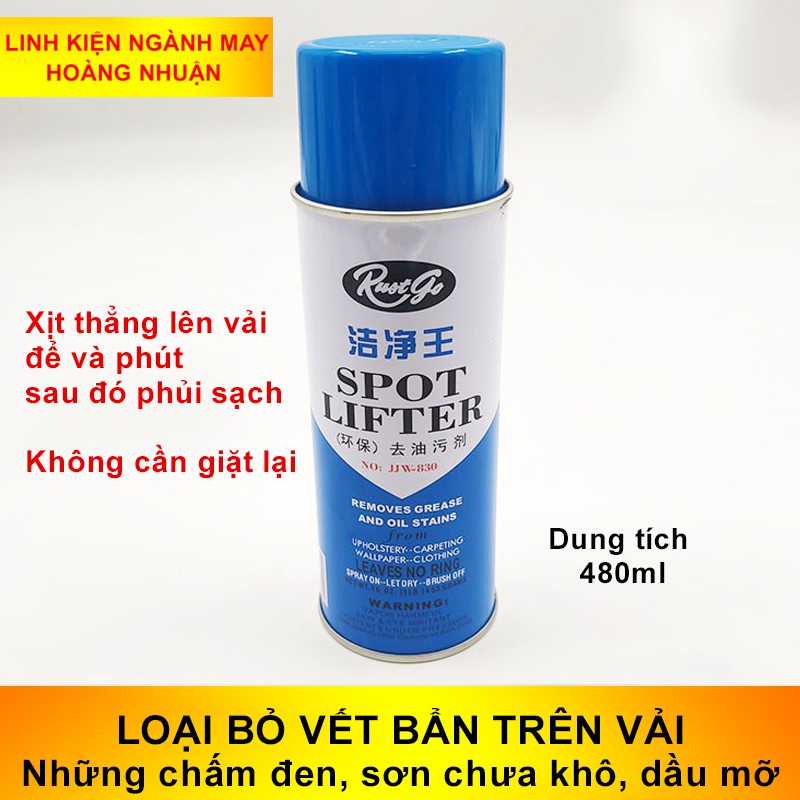 Xịt tẩy dầu trên vải Rustgo 830 Dung tích 480ml Loại bỏ hết vết bẩn nào trên vải vóc, như những chấm đen, sơn chưa khô